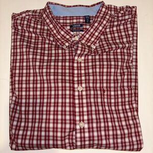 Izod Big and Tall Men's Red and White Checkered Button Down Dress Shirt